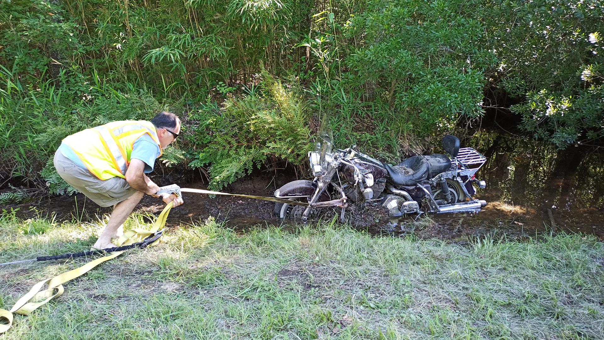 Motorcycle stuck in ditch Knotts Island